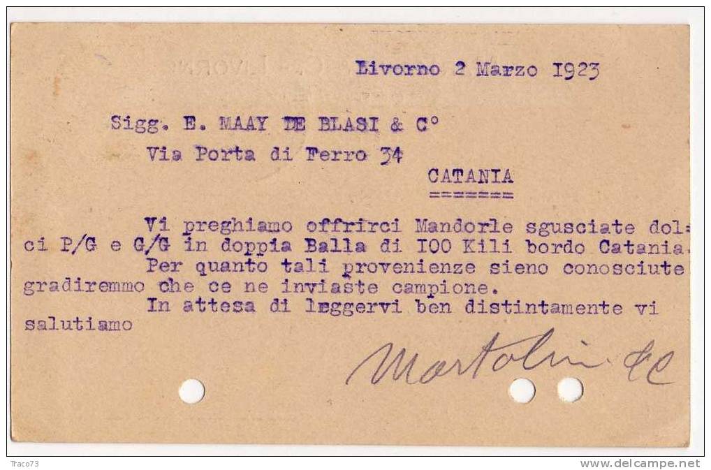 LIVORNO  02.03.1923 - Card Cartolina " Ditta MARTOLINI & C. " AUTOGRAFO - Reclame