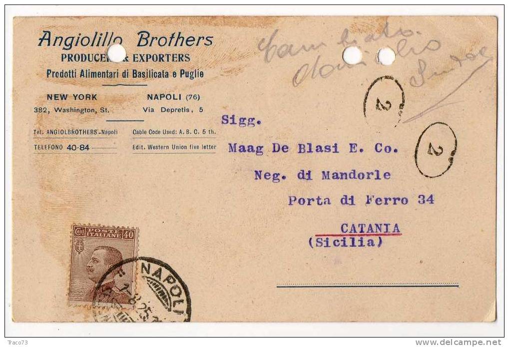 NAPOLI  01.08.1925 - Card Cartolina " Ditta Angiolillo Brothers "  FIRMA - Reclame