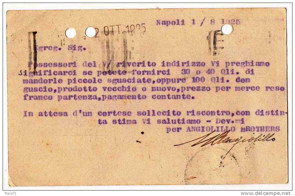 NAPOLI  01.08.1925 - Card Cartolina " Ditta Angiolillo Brothers "  FIRMA - Reklame