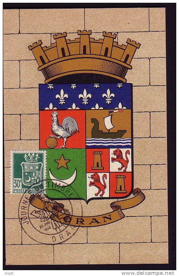 Carte-Maximum ALGERIE, N°Yvert  185 (Oran) Obl Ill Journée Du Timbre 1946 - Cartoline Maximum