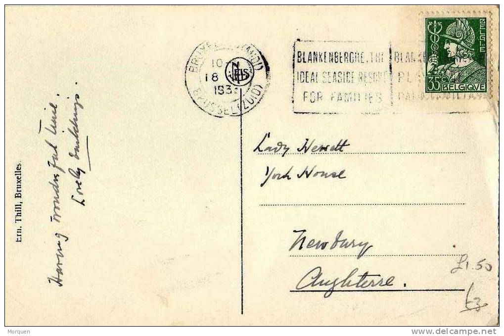 Postal Bruxelles Midi 1933. Blankenberghe Publicidad - Storia Postale