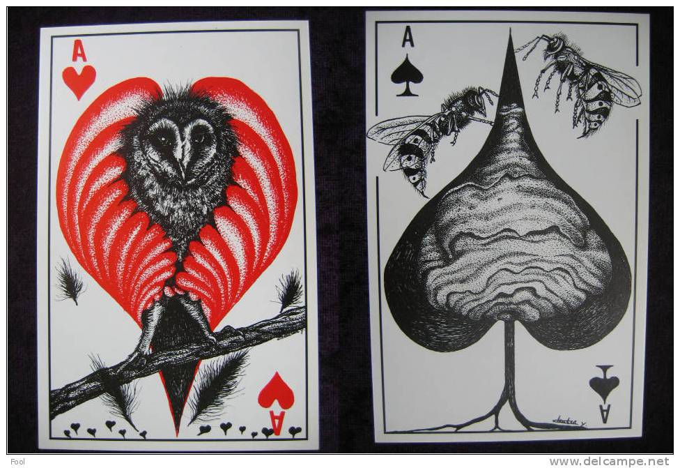 6 Playing Cards Animals Joker Ace ORIGINAL Print Dog Cat Chien Chat Singe Buffle Hibou Abeille - Cartes à Jouer