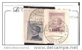 31572)ITALIA-EGEO-Michetti Soprastampati - 22 Settembre 1912  - N°1-2 SERIE COMPLETA USATA SU FRAMMENTO - Egée