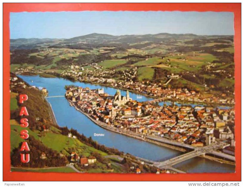 Passau - Luftbild über Zusammenfluß Von Donau Und Inn Flussabwärts - Passau