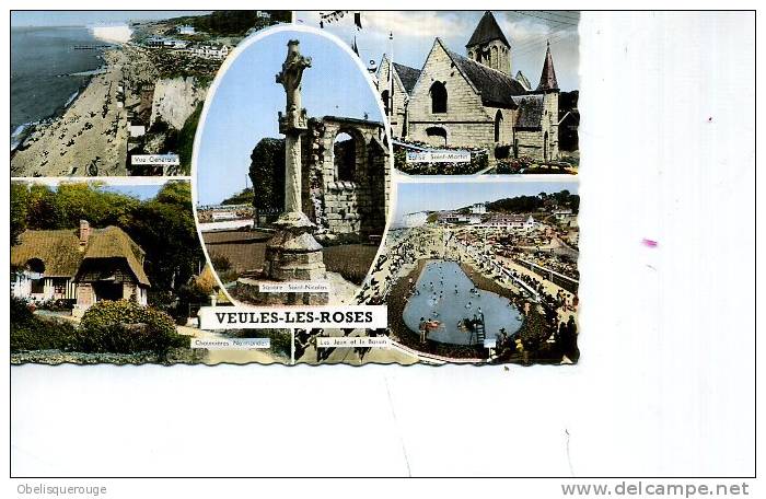 76 VEULES LES ROSES 5 VUES 1 CARTE PLAGE EGLISE CHAUMIERE PISCINE GABY N ° 1- ANIMATION - Veules Les Roses