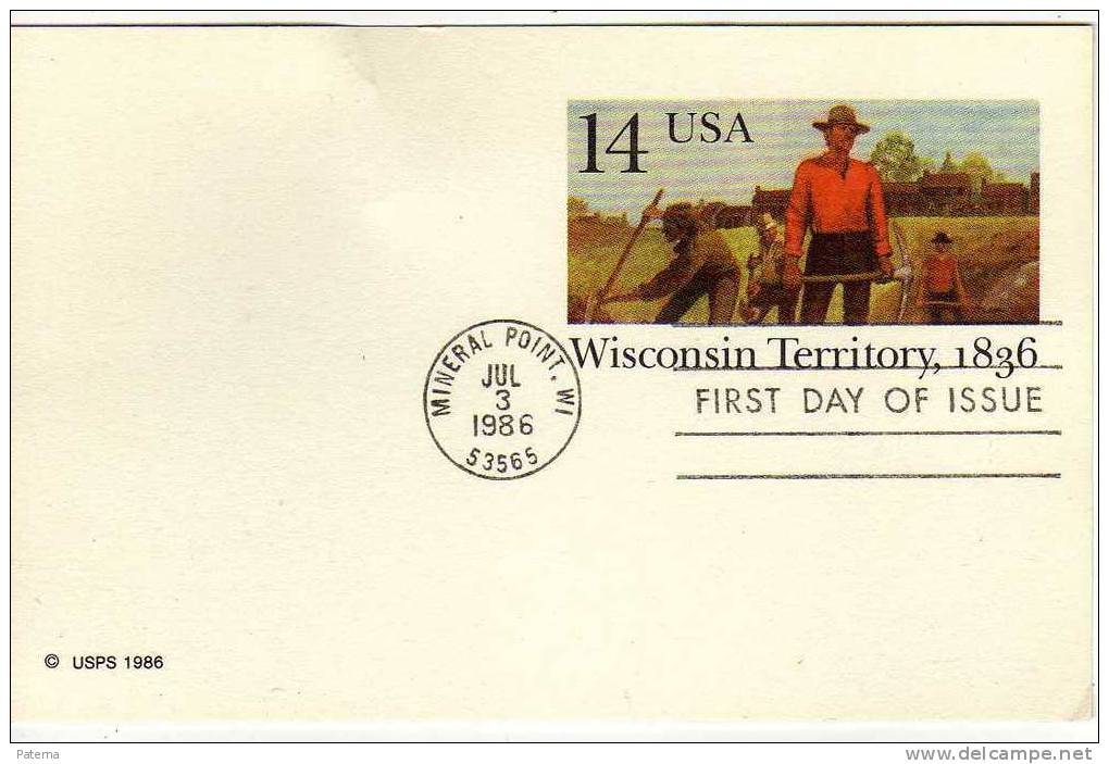 Tarjeta Entero Postal, MINERAL POINT .WI USA. 1986, F.D.C. - Brieven En Documenten