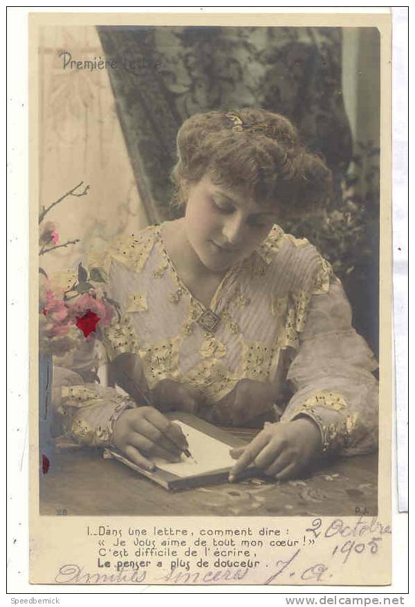 15361 Premiere Lettre . Je Vous Aime . P.J. 28 . Femme  . Colorisée Dorée . 1905 - Vrouwen