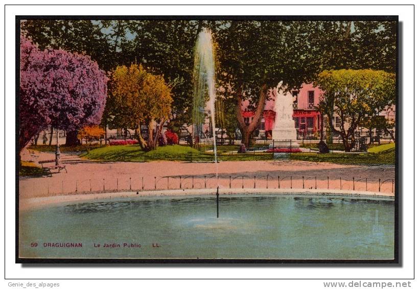 83 DRAGUIGNAN, Jardin Public, Bassin, Jet D´eau, CPA Colorisée, Ed LL -59- écrite En 1935 - Draguignan