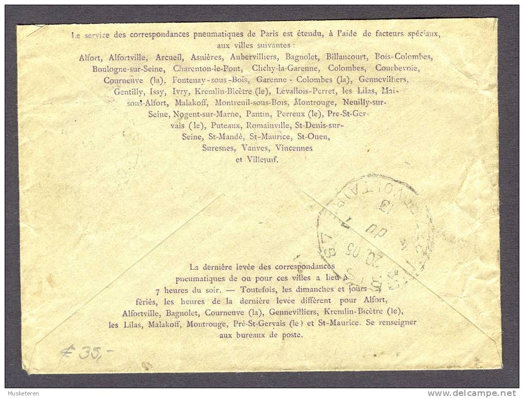 France Postal Stationery Ganzsache Entier Semeuse Pneumatique 1913 Paris XX Rue De Pyrenee Paris 87 Rue Voltaire - Pneumatici