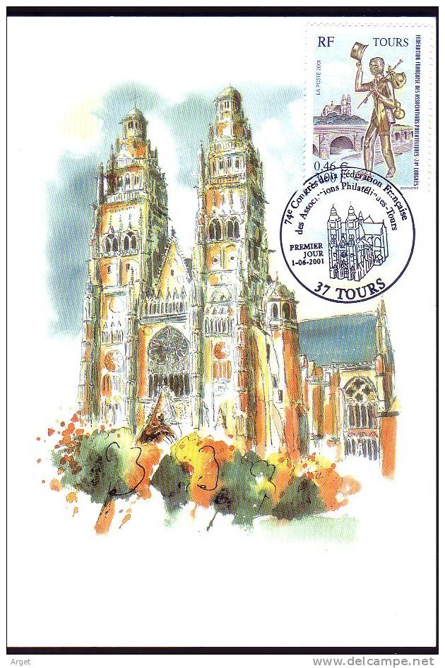 CARTE-MAXIMUM = FRANCE N°Yvert 3397 (Tours - Cathédrale) Obl Ill 1er Jour (Aquarelle) - 2000-2009