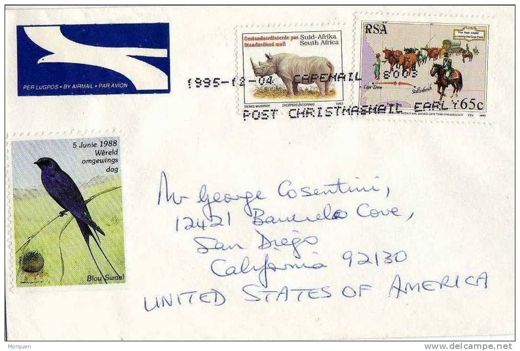2206. Carta Aerea CAPE TOWN (south Africa) 1995 - Cartas & Documentos