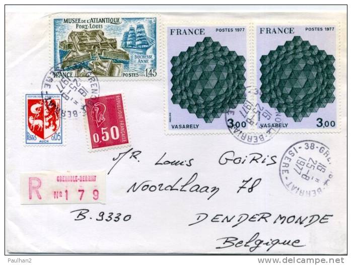 LETTRE RECOMMANDEE FRANCE- BELGIQUE / GRENOBLE 25.08.1977 - VASARELY - Lettres & Documents