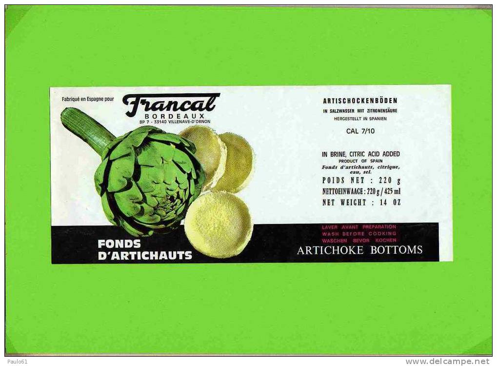 Etiquettes : Fond D'ARTICHAUD Francal - Fruits & Vegetables