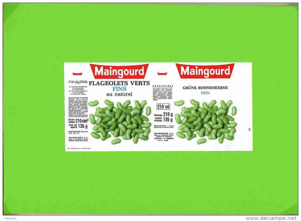 Etiquettes : FLAGEOLETS Verts  Fins  MAINGOURD 210G - Fruit En Groenten