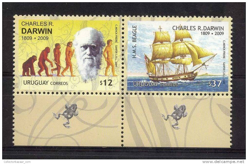 URUGUAY Charles Darwin Stamp MNH Science Ship Ape FROG - Apen
