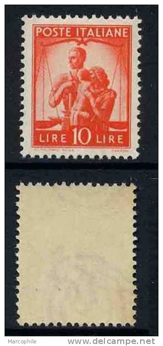 ITALIE / 1945  # 497 - 10 L. Vermillon ** / COTE 44.00 EUROS - Mint/hinged