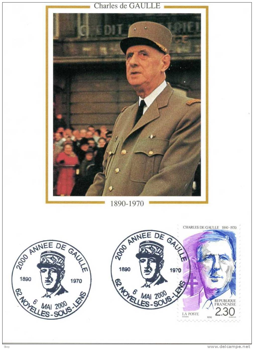 NOYELLES SOUS LENS (PAS DE CALAIS) : Oblitération Temporaire 2000 DE GAULLE Sur Carte Postale - De Gaulle (General)