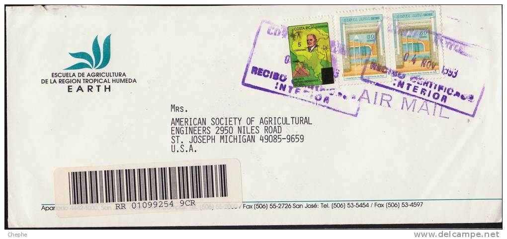 COSTA RICA 1993 ARegistered COVER To USA  [D3153] - Costa Rica