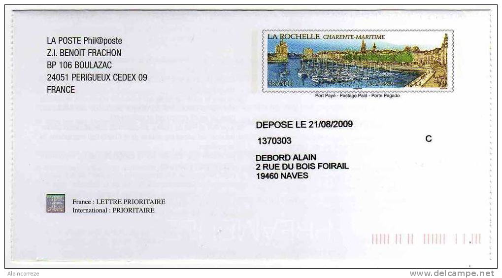Entier Postal PAP TSC Phil@poste Dordogne Périgueux Timbre Charente Maritime La Rochelle Le Port  Chartre Philatélie - Prêts-à-poster:Stamped On Demand & Semi-official Overprinting (1995-...)