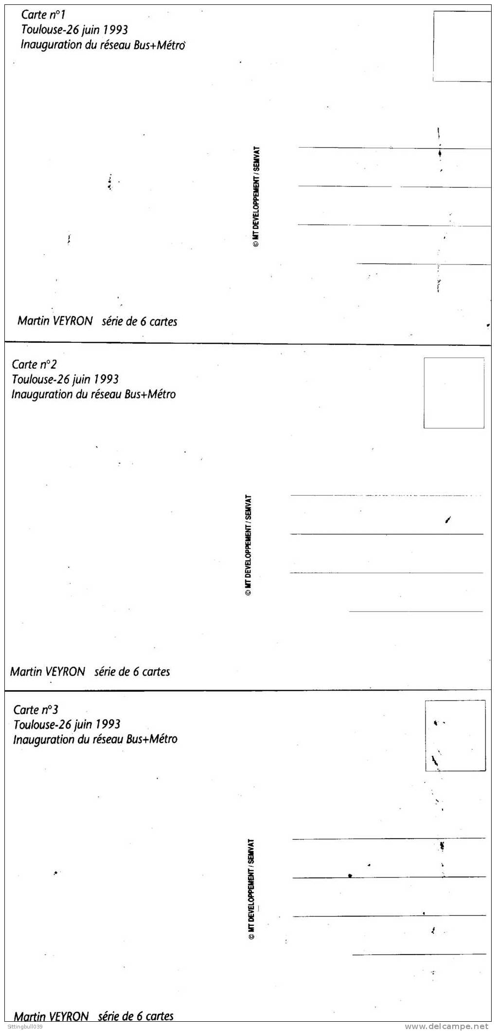 Martin VEYRON. SERIE COMPLÈTE DE 6 CP PUBLICITAIRES POUR L'INAUGURATION DU RESEAU BUS + METRO A TOULOUSE 1993 - Postcards
