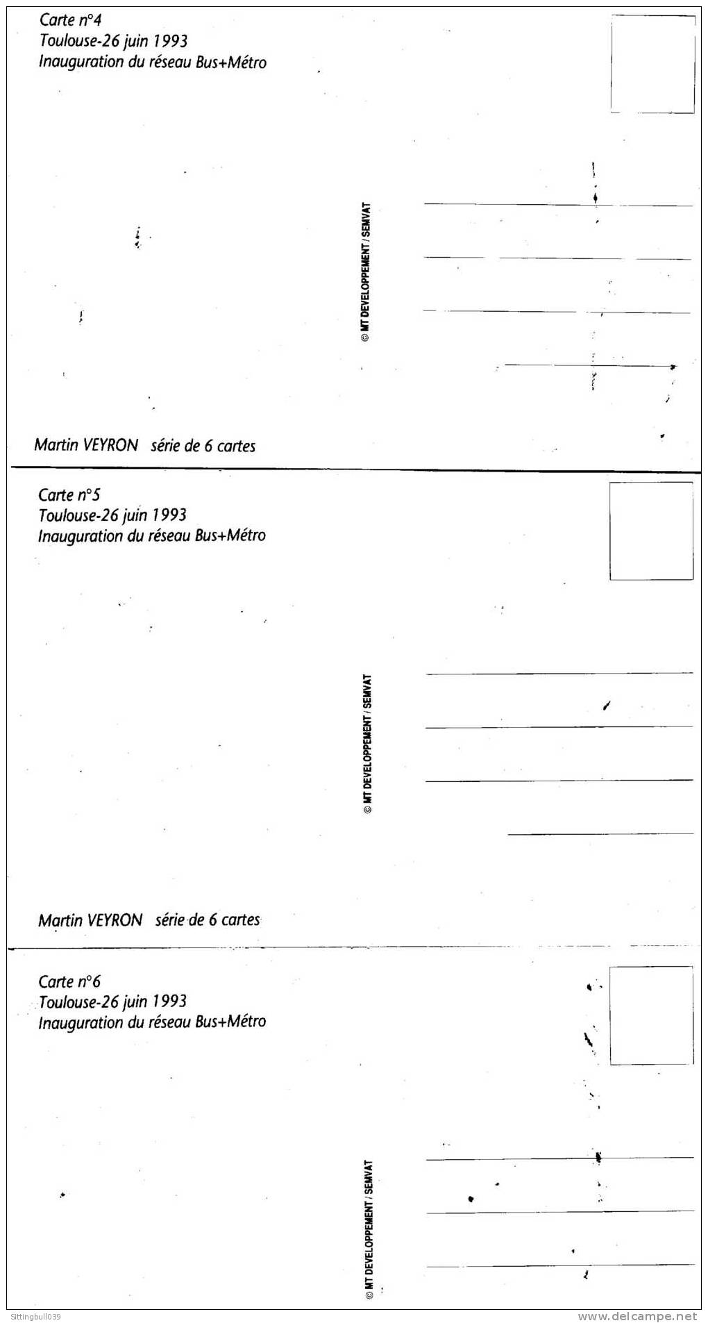 Martin VEYRON. SERIE COMPLÈTE DE 6 CP PUBLICITAIRES POUR L'INAUGURATION DU RESEAU BUS + METRO A TOULOUSE 1993 - Postcards