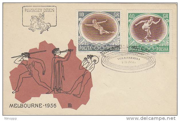 Poland-1956 Melbourne Olympic Games 10gr + 40gr Souvenir Cover - Sommer 1956: Melbourne
