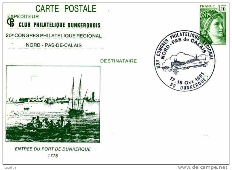 Carte   Du Vingtieme  Congres  Philatelique  De  Dunkerque      Timbree - Dunkerque