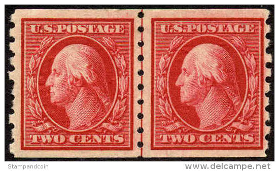 US #393 XF Mint Hinged 2c Washington Coil Line Pair From 1910 - Unused Stamps