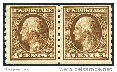 US #395 Mint Hinged 4c Washington Coil Pair From 1912 - Neufs