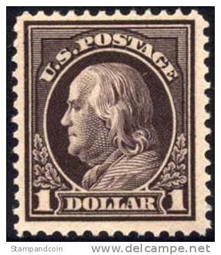 US #423 VF/XF Mint Hinged $1 Franklin From 1912 - Nuevos