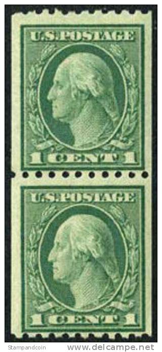 US #441 Mint Never Hinged 1c Washington Coil Pair From 1914 - Roulettes