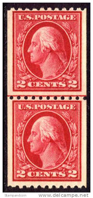 US #442 Mint Hinged 2c Washington Coil Line Pair From 1914 - Roulettes