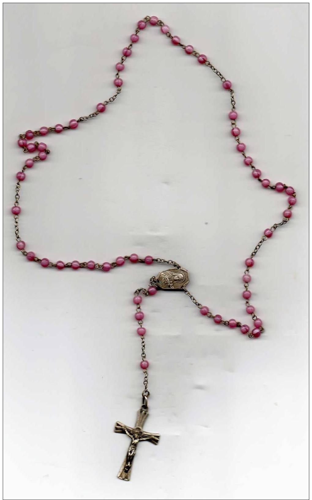 Joli Petit Chapelet Perles Roses Avec Crucifix - Religion & Esotérisme