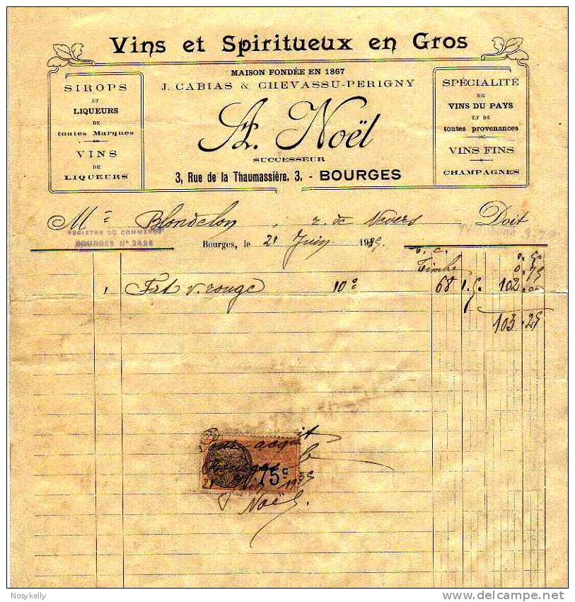 A. NOËL  -  Vins & Spiritueux  -  BOURGES  -  18 CHER - Alimentaire