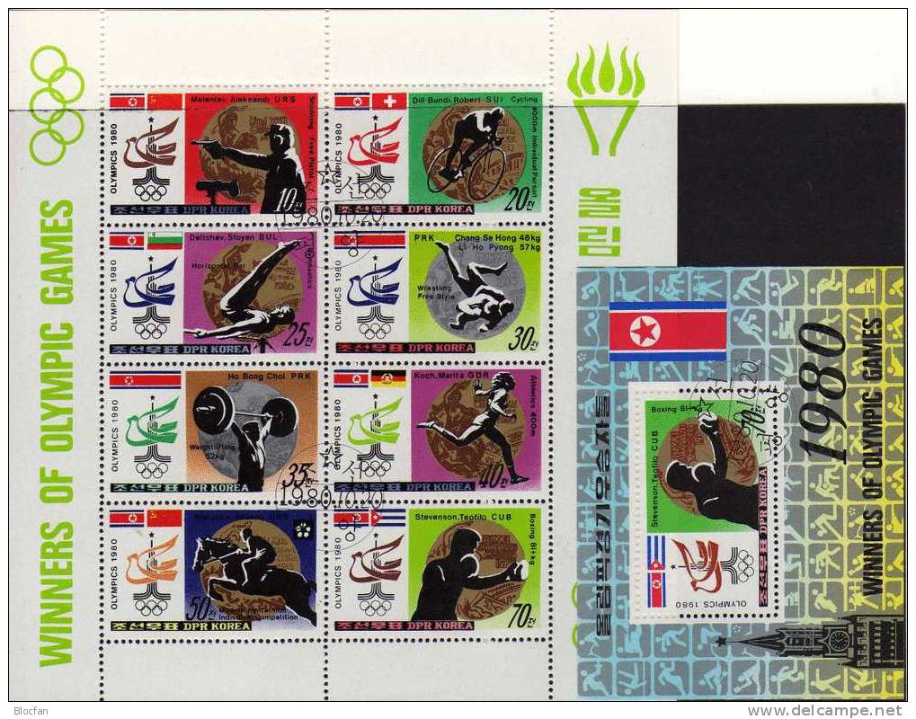 Olympia Sieger Moskau 1980 Korea 2052/9 KB + Block 84 O 16€ - Corée (...-1945)