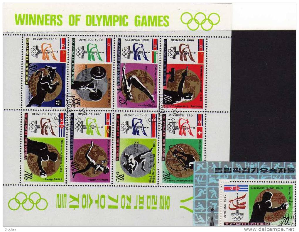 Olympia Sieger Moskau 1980 Korea 2052/9 KB + Block 84 O 16€ - Corée (...-1945)