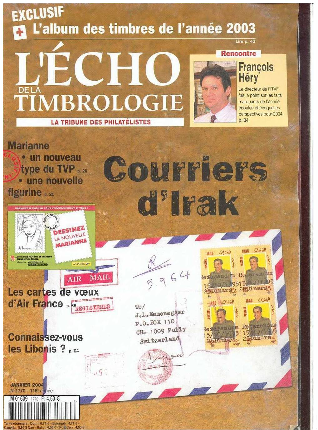 L ECHO DE LA TIMBROLOGIE   N° 1609 DE JANVIER 2004 - 1950 à Nos Jours