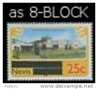 NEVIS 1980 Crafthouse Art /Ovpt.bars/ 25c 8-BLOCK. ERROR:NO WATERMARK  [Aufdruck,surimprimé,sobreimpreso,soprastampato,o - St.Kitts Und Nevis ( 1983-...)