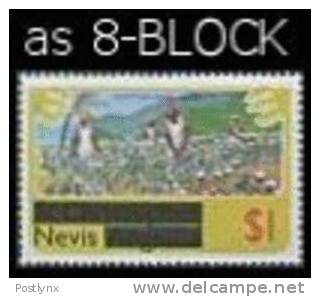 NEVIS 1980 Cotton /Ovpt.bars/$1. 8-BLOCK. ERROR:NO WATERMARK   [Aufdruck,surimprimé,sobreimpreso,soprastampato,o - St.Kitts Und Nevis ( 1983-...)