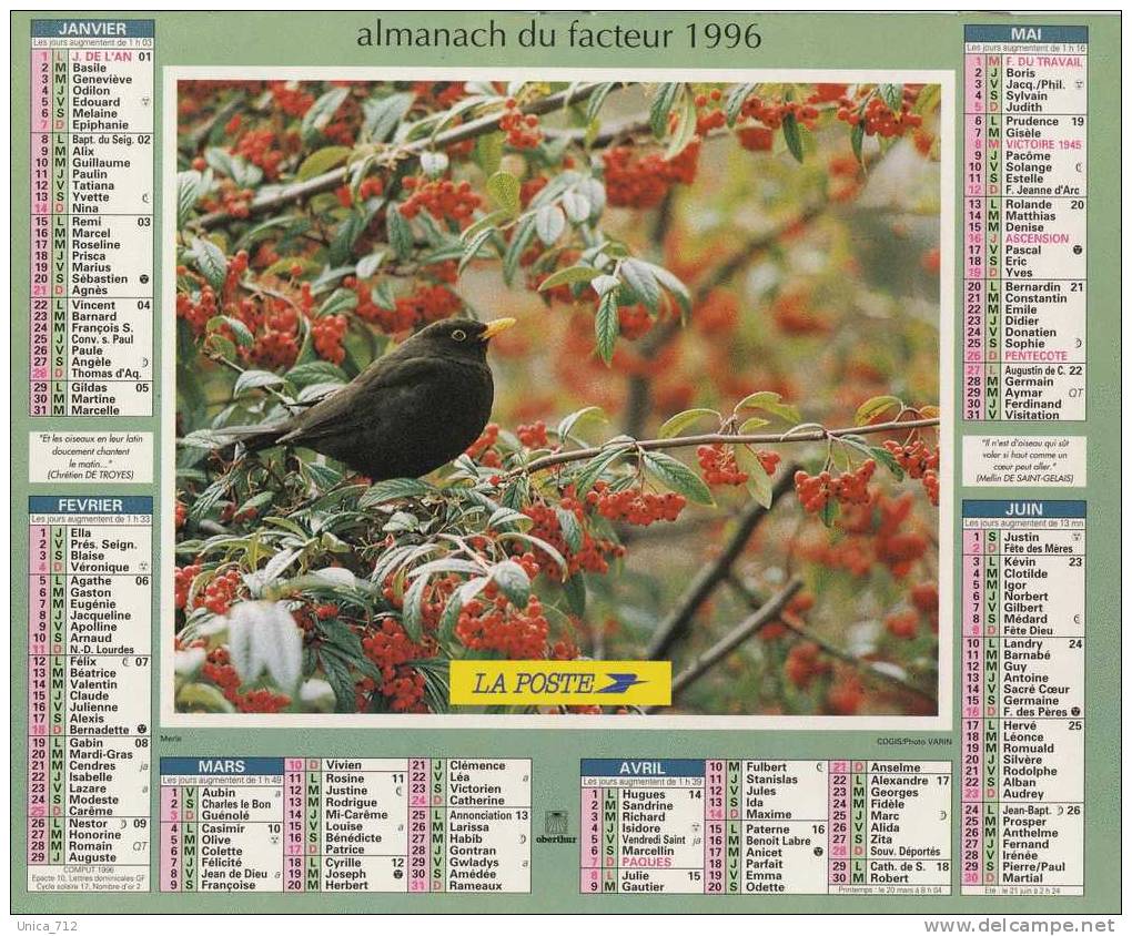 Almanach Du Facteur  1996 - Limousin 23 Creuse - Big : 1991-00