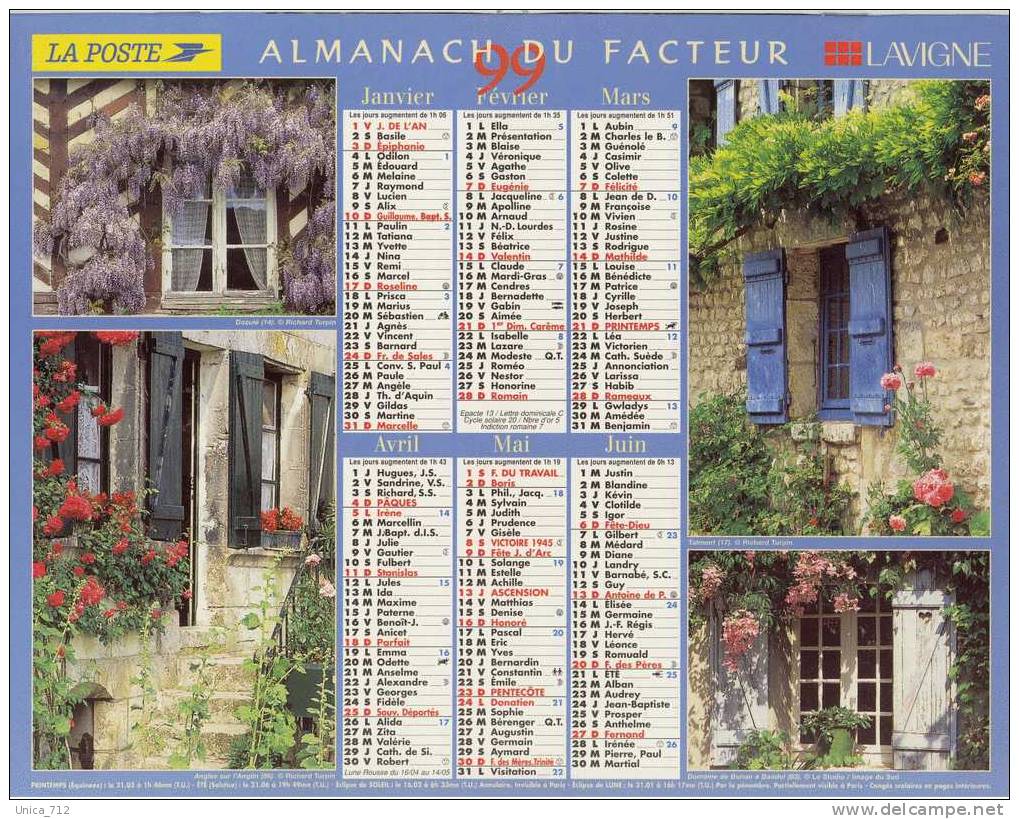 Almanach Du Facteur  1999 - Limousin 23 Creuse - Tamaño Grande : 1991-00
