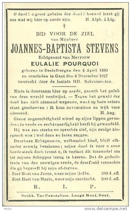 Doodsprentje -  Destelbergen - Gent - STEVENS / POURQUOI 1880 - 1927 - Devotieprenten