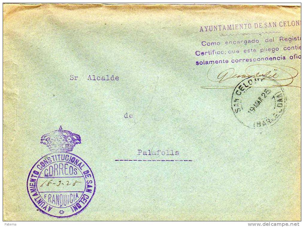 3539  Carta, SAN CELONI, (Barcelona)1925, Franquicia, Cover - Franchigia Postale