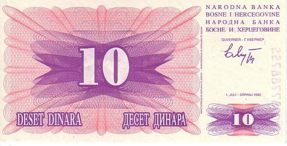 BOSNIE HERZEGOVINE   10 Dinara   Daté Du 01-07-1992   Pick 10a    ***** BILLET  NEUF ***** - Bosnie-Herzegovine