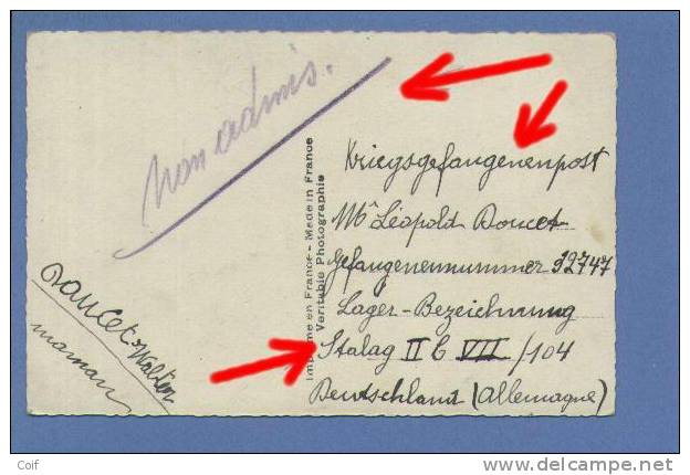 Fantasiekaart  "Kriegsgefangenenpost" Verzonden Naar "STALAG II B VII", Met Potlood Geschreven NON ADMIS !!!! - Guerre 40-45 (Lettres & Documents)