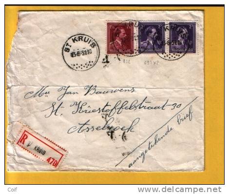 693+832 Op Aangetekende Brief Met Stempel St-KRUIS  (VK) - 1936-1957 Open Collar