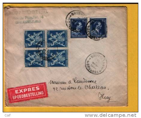 642+676(blok Van 4) Op EXPRES-brief Met Stempel BRUSSEL  (VK) - 1936-1957 Offener Kragen