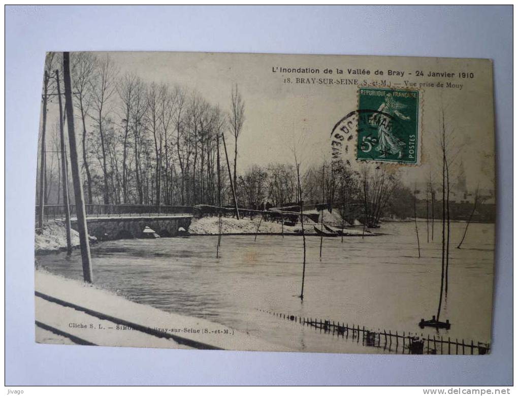 BRAY-sur-SEINE :  L'inondation De La Vallée De Bray - 24 Janvier 1910 -  Vue Prise De Mouy. - Bray Sur Seine