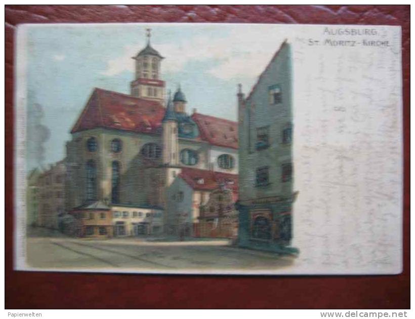 Augsburg - Künstlerkarte St. Moritz Lithographie 1899 - Augsburg