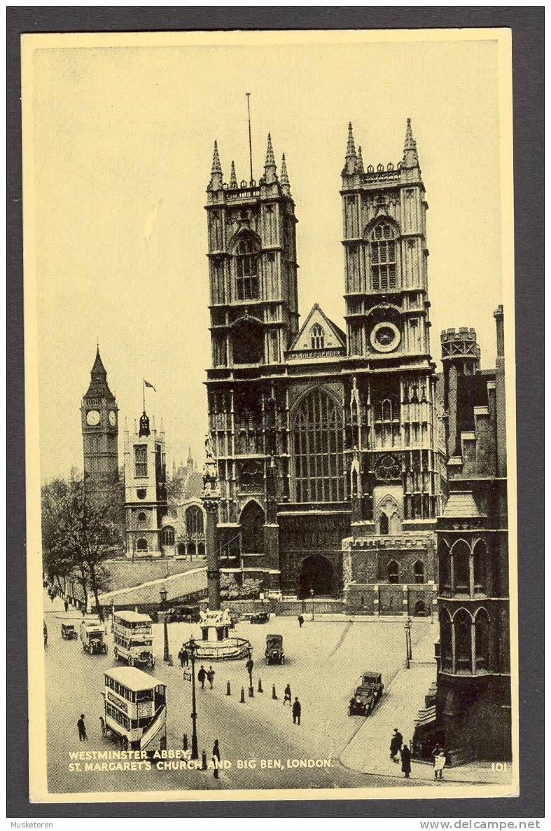 United Kingdom PPC England London Westminster Abbey St. Margraret´s Church And Big Ben Real Photo Busses Old Cars - Westminster Abbey